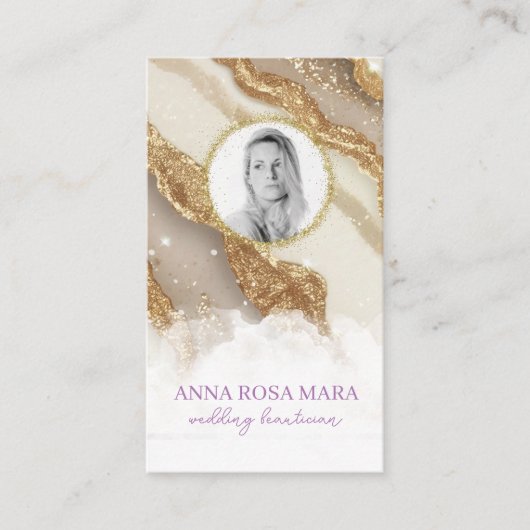*~* Glam QR Agate Ivoor Goud Glitter FOTO AP66 Visitekaartje (Voorkant)