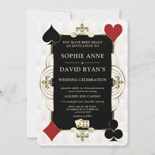 Glam QR Code Art Deco Casino Vegas Poker Huwelijk Kaart (Voorkant)