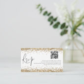 Glam QR Code Gold Glitter Weddenschap RSVP Informatiekaartje (Staand voorkant)