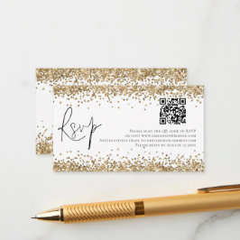 Glam QR Code Gold Glitter Weddenschap RSVP Informatiekaartje