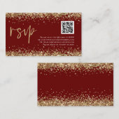 Glam QR Code Gold Glitter Wedding Burgundy RSVP Informatiekaartje (Voorkant / Achterkant)