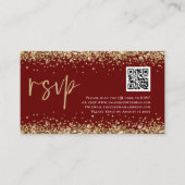 Glam QR Code Gold Glitter Wedding Burgundy RSVP Informatiekaartje (Voorkant)