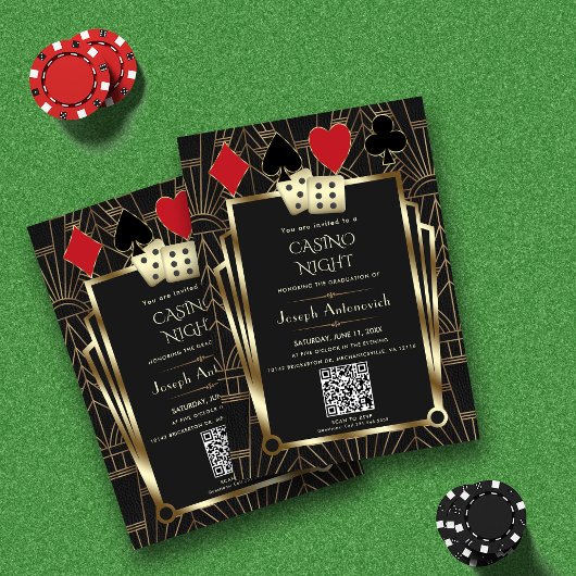 Glam QR Code Las Vegas Casino Night Afstuderen Kaart