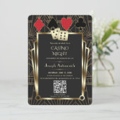 Glam QR Code Las Vegas Casino Night Afstuderen Kaart (Staand voorkant)