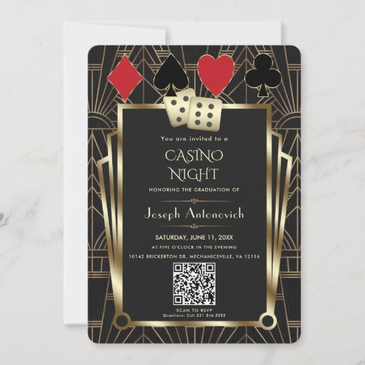 Glam QR Code Las Vegas Casino Night Afstuderen Kaart (Voorkant)
