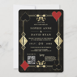 Glam QR Code Roaring 20s Gold Art Deco Bruiloft Kaart