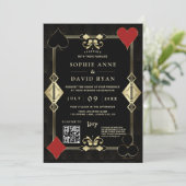Glam QR Code Roaring 20s Gold Art Deco Bruiloft Kaart (Staand voorkant)