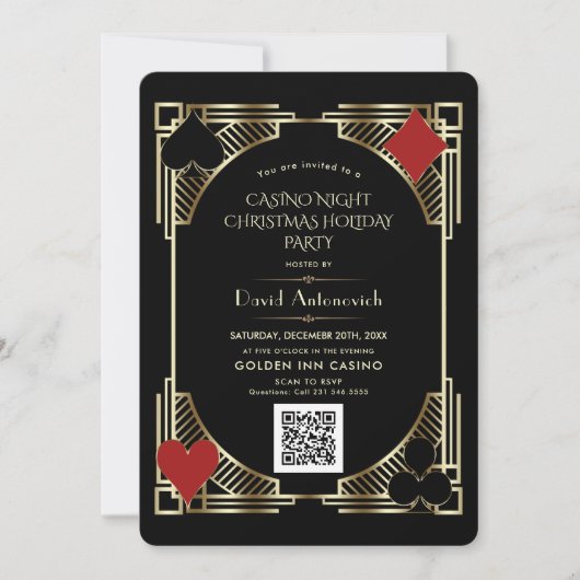 Glam QR Code Vegas Casino Night Kerstvakantie Kaart (Voorkant)