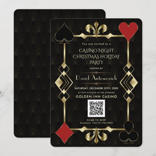 Glam QR Code Vegas Casino Night Kerstvakantie Kaart (Voorkant / Achterkant)