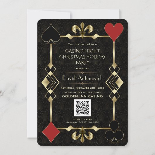 Glam QR Code Vegas Casino Night Kerstvakantie Kaart (Voorkant)