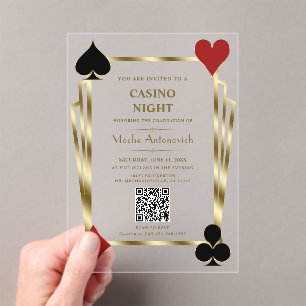 Glam QR Code Vegas Casino Night Man Afstuderen Acryl Uitnodigingen