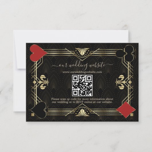 Glam QR Code Zwart Goud Art Deco Huwelijk RSVP Kaartje (Voorkant)