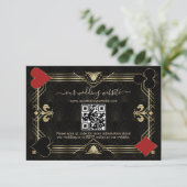 Glam QR Code Zwart Goud Art Deco Huwelijk RSVP Kaartje (Staand voorkant)