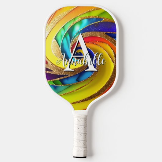 Glam Rainbow Abstract Pinrad Monogram Pickleball Paddle (Achterkant)