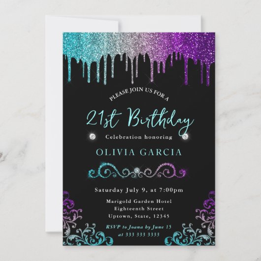 Glam Rainbow Glitter 21e verjaardag Kaart (Voorkant)