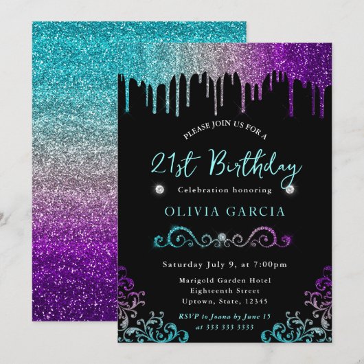 Glam Rainbow Glitter 21e verjaardag Kaart (Voorkant / Achterkant)