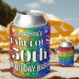 Glam Rainbow Glitter Fabulous 50 Birthday Party Blikjeskoeler