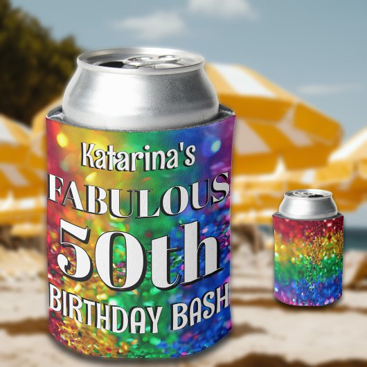 Glam Rainbow Glitter Fabulous 50 Birthday Party Blikjeskoeler