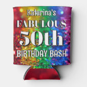 Glam Rainbow Glitter Fabulous 50 Birthday Party Blikjeskoeler (Voorkant)