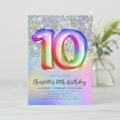 Glam Rainbow Glitter Folie ballon 10e verjaardag Kaart (Staand voorkant)