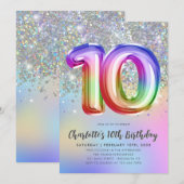 Glam Rainbow Glitter Folie ballon 10e verjaardag Kaart (Voorkant / Achterkant)