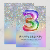 Glam Rainbow Glitter Folie Pastel Girl 3rd Birthda Kaart (Voorkant / Achterkant)