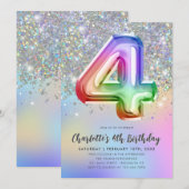 Glam Rainbow Glitter Folie Pastel Girl 4e verjaard Kaart (Voorkant / Achterkant)