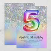 Glam Rainbow Glitter Folie Pastel Girl 5e verjaard Kaart (Voorkant / Achterkant)