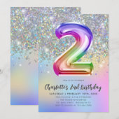 Glam Rainbow Glitter Folie pastel meisje 2e verjaa Kaart (Voorkant / Achterkant)