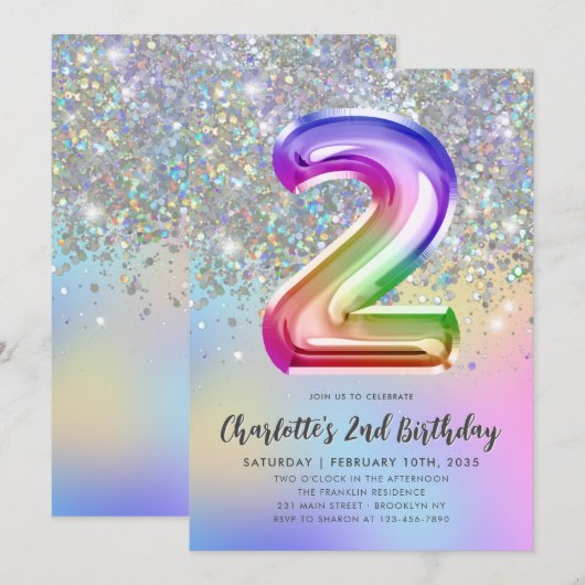 Glam Rainbow Glitter Folie pastel meisje 2e verjaa Kaart (Voorkant / Achterkant)