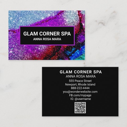 *~* Glam Rainbow QR Glitter Glitz Luxe Beauty Visitekaartje (Voorkant / Achterkant)
