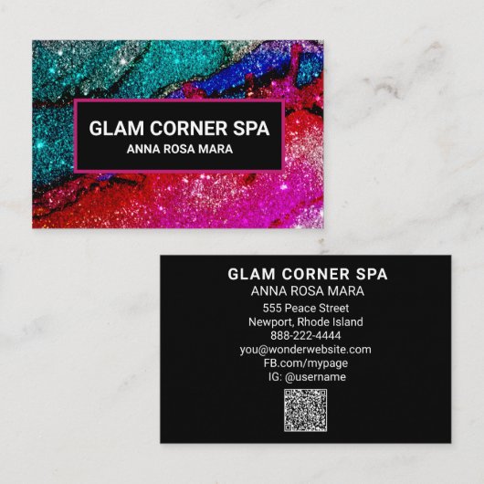 *~* Glam Rainbow QR Glitter Glitz Luxury Beauty Visitekaartje (Voorkant / Achterkant)