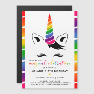 Glam Rainbow Unicorn Birthday Party Magnetische Uitnodiging
