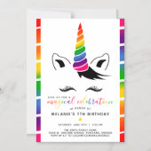Glam Rainbow Unicorn Birthday Party Magnetische Uitnodiging (Voorkant)