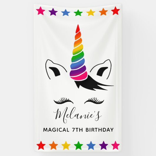 Glam Rainbow Unicorn Birthday Party Spandoek (Verticaal)