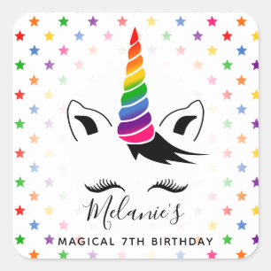 Glam Rainbow Unicorn Birthday Party Vierkante Sticker