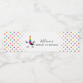Glam Rainbow Unicorn Birthday Party Waterfles Etiket (Enkel label)