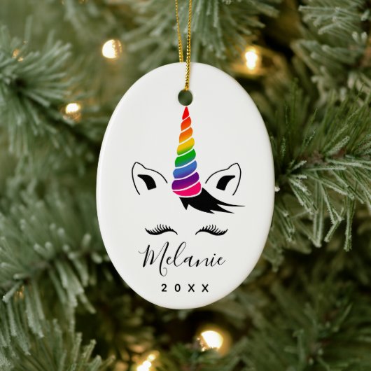 Glam Rainbow Unicorn Keramisch Ornament (Boom)