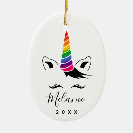 Glam Rainbow Unicorn Keramisch Ornament (Voorkant)
