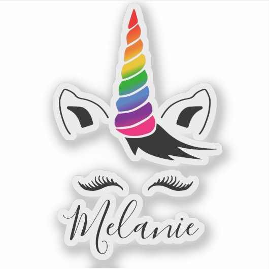 Glam Rainbow Unicorn Naam Sticker (Voorkant)