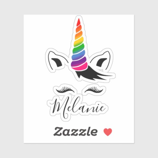 Glam Rainbow Unicorn Naam Sticker (Vel)
