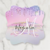 Glam Rainbow Unicorn Ombre Glitter Pink Monogram Bedankjes Labels (Achterkant)