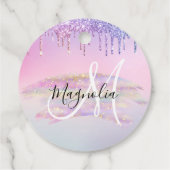 Glam Rainbow Unicorn Ombre Glitter Pink Monogram Bedankjes Labels (Achterkant)