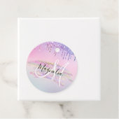 Glam Rainbow Unicorn Ombre Glitter Pink Monogram Bedankjes Labels (In situ)