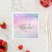 Glam Rainbow Unicorn Ombre Glitter Pink Monogram Servet (Insitu)
