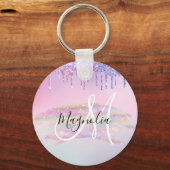 Glam Rainbow Unicorn Ombre Glitter Pink Monogram Sleutelhanger (Voorkant)