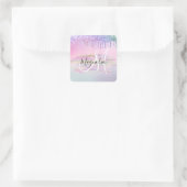 Glam Rainbow Unicorn Ombre Glitter Pink Monogram Vierkante Sticker (Tas)
