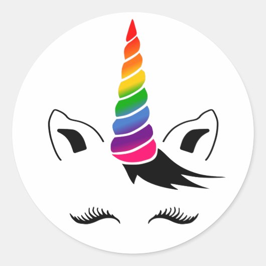 Glam Rainbow Unicorn Ronde Sticker (Voorkant)