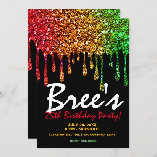 Glam Rasta Rainbow Glitter Drift Birthday Party Kaart (Voorkant / Achterkant)