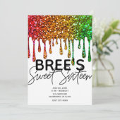Glam Rasta Rainbow Glitter Drips Sweet 16 Party Kaart (Staand voorkant)